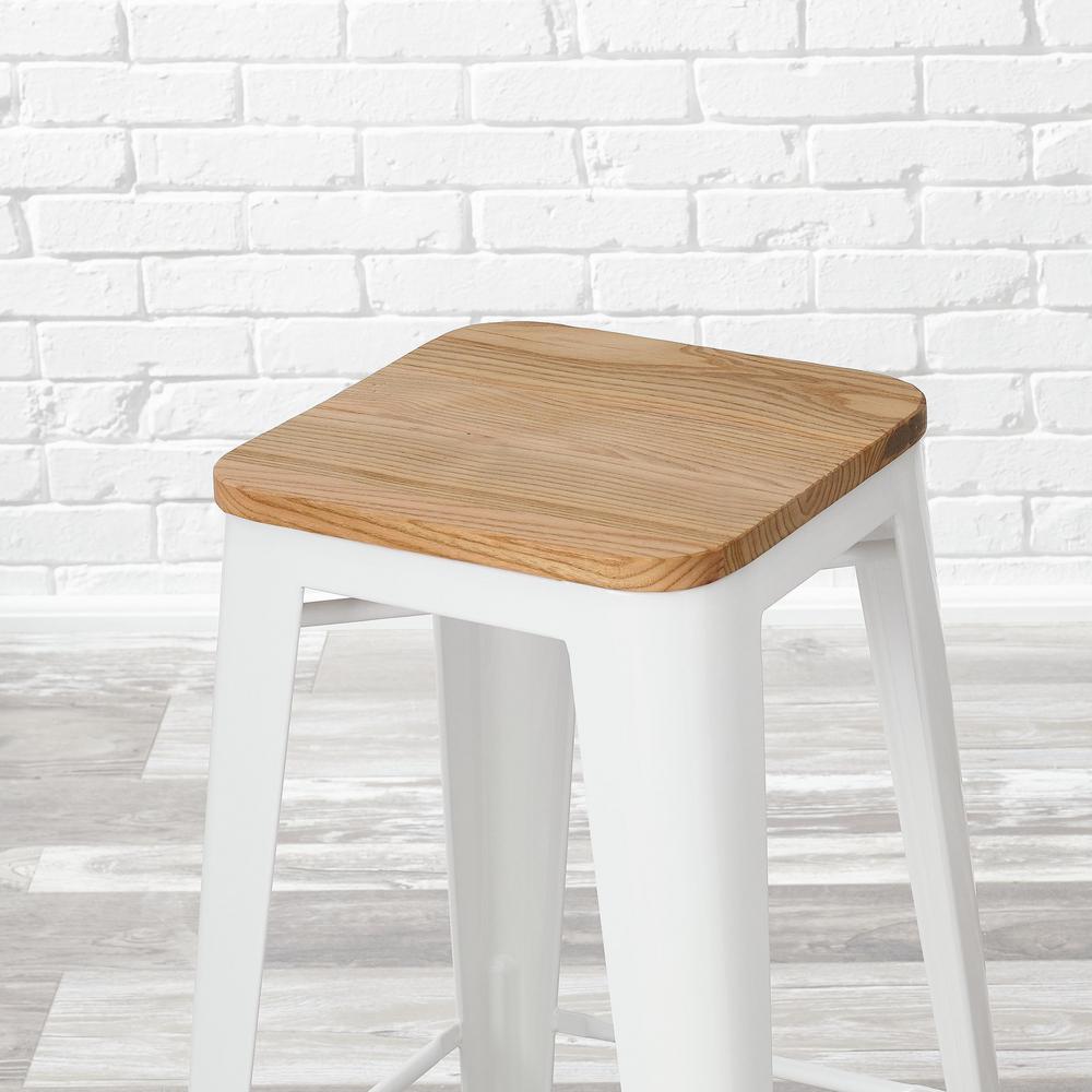 Stylewell Finwick White Metal Backless Bar Stool With Wood Seat Set Of 2 16 93 In W X 29 53 In H Sw801 30 Wht The Home Depot