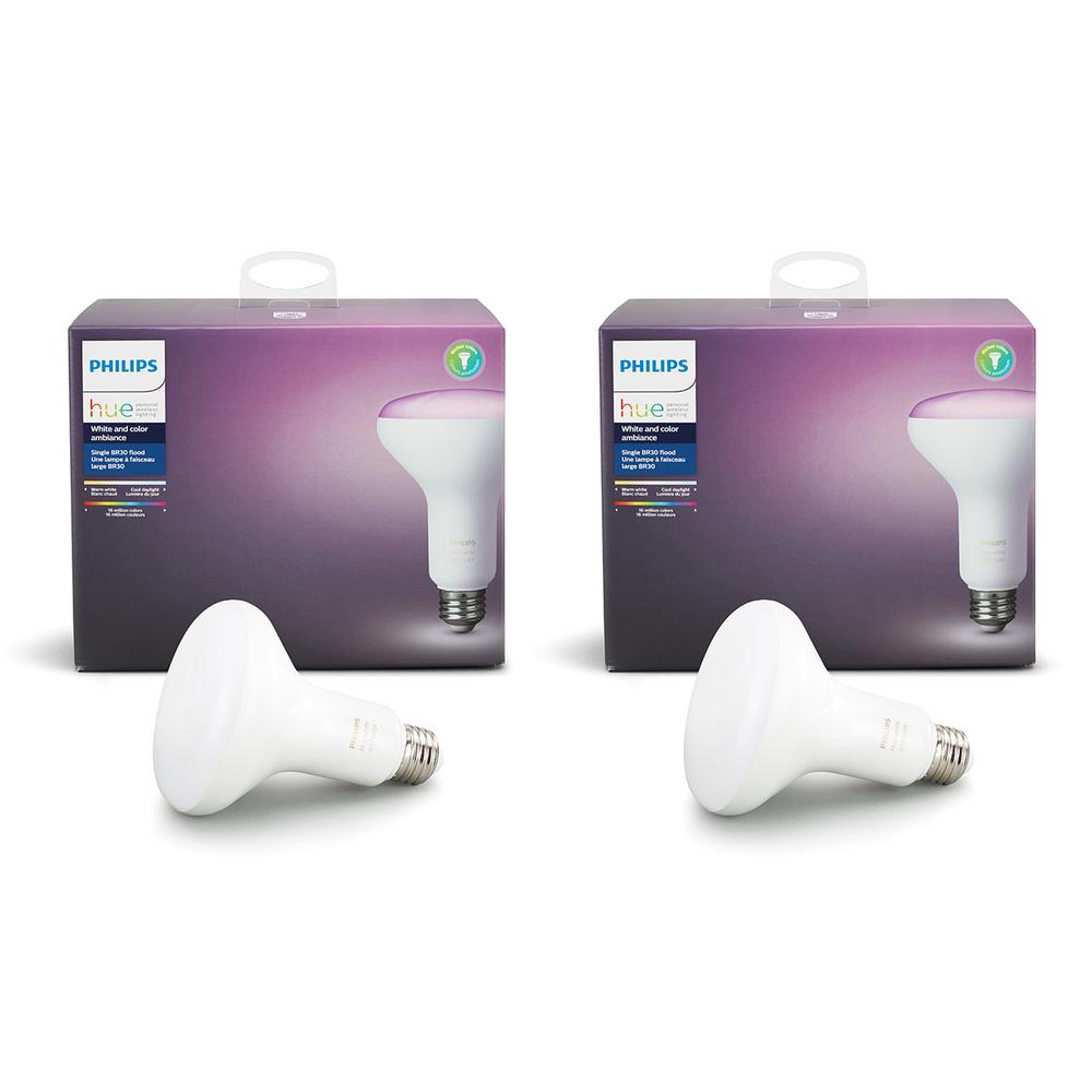Philips Hue White And Color Ambiance 65 Watt Equivalent Dimmable Hue White And Color Ambiance 65 Watt Equivalent Dimmable Br30 Led Smart Wireless Flood Light Bulb 2 Pack