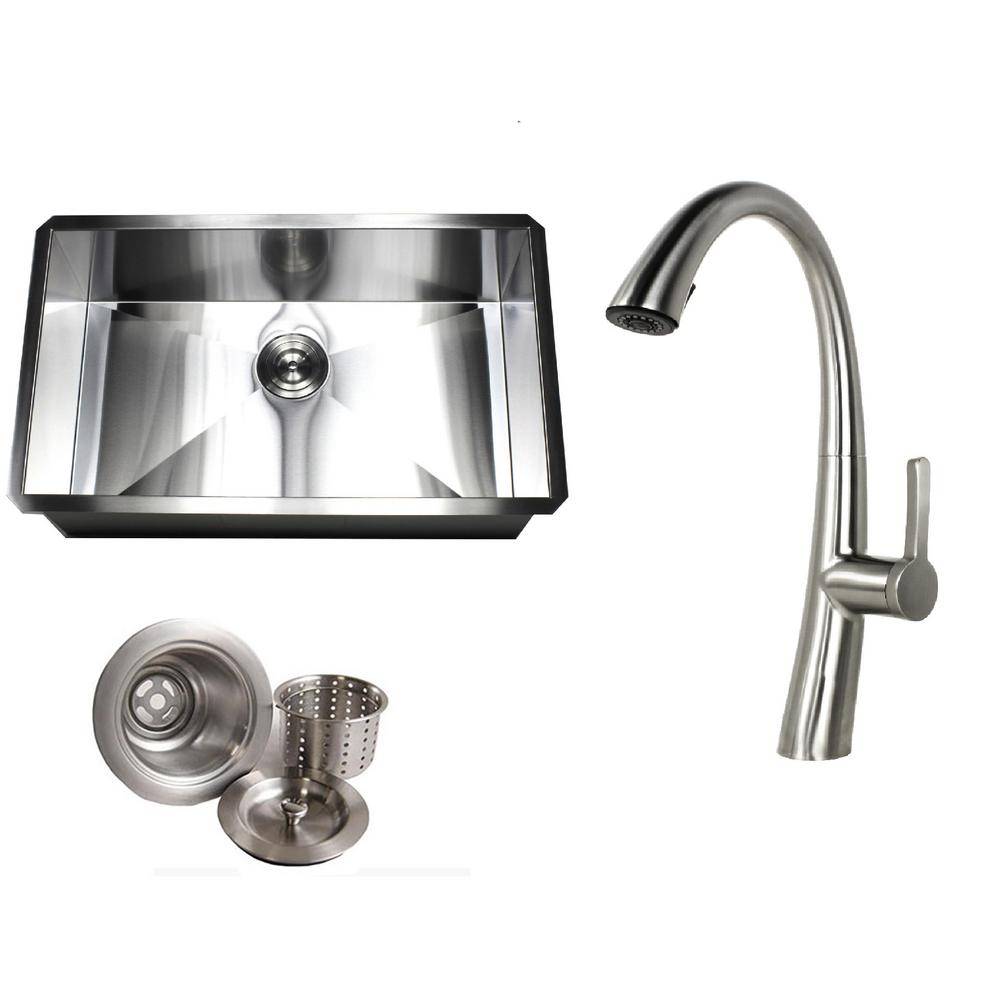 Kingsman Hardware Undermount Deep Stainless Steel 30 In X 18 10 16 Gauge Zero Radius Single Bowl Kitchen Sink With Faucet Combo
