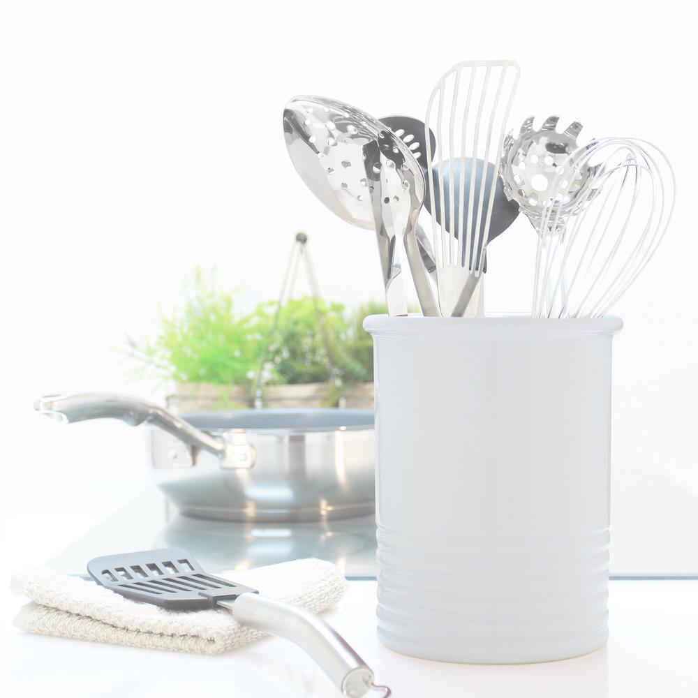Chantal Medium Glossy White Ceramic Utensil Crock 92 14 R Wt The Chantal Medium Glossy White Ceramic Utensil Crock