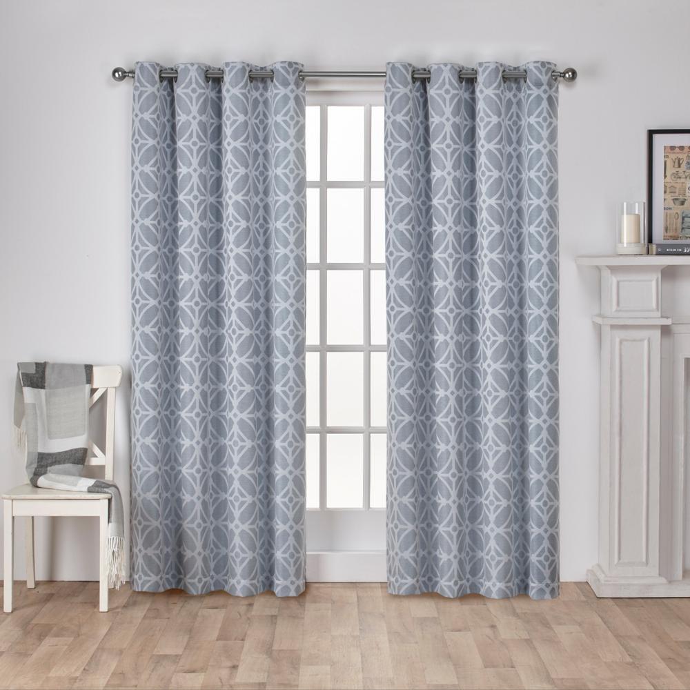 Cressy Steel Blue Geometric Textured Linen Jacquard Grommet Top Window CurtainEH811404 284G 