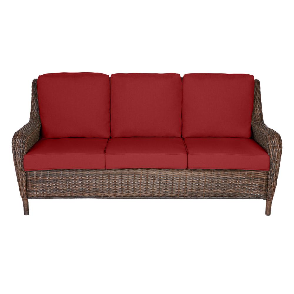 Hampton Bay Cambridge Brown Wicker Outdoor Patio Sofa with CushionGuard