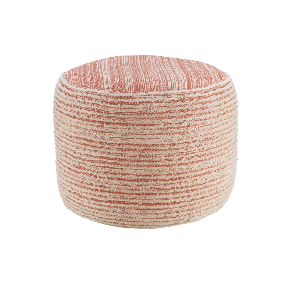 LR Home Coral/White Tropical Textured and Distressed Pouf