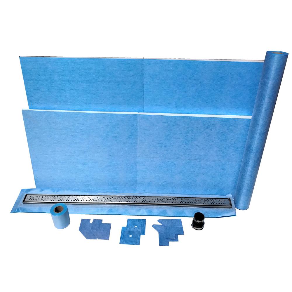 ALINO 60 in. x 60 in. Linear Wall/End Drain Shower Kit with 54 in. 2in