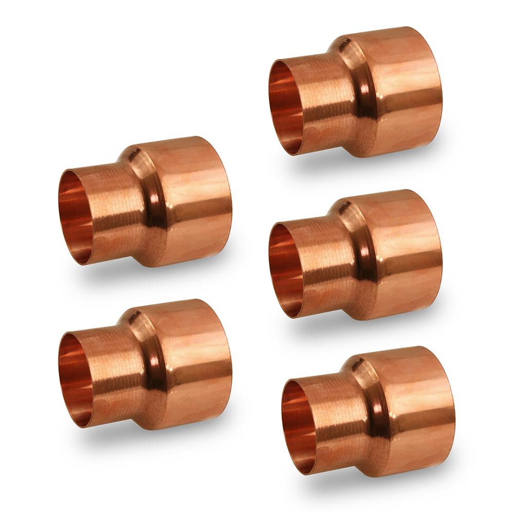 The Plumbers Choice 1 X 34 In Copper Reducing Coupling Fitting With Rolled Tube Stop Pack Of 5 - 