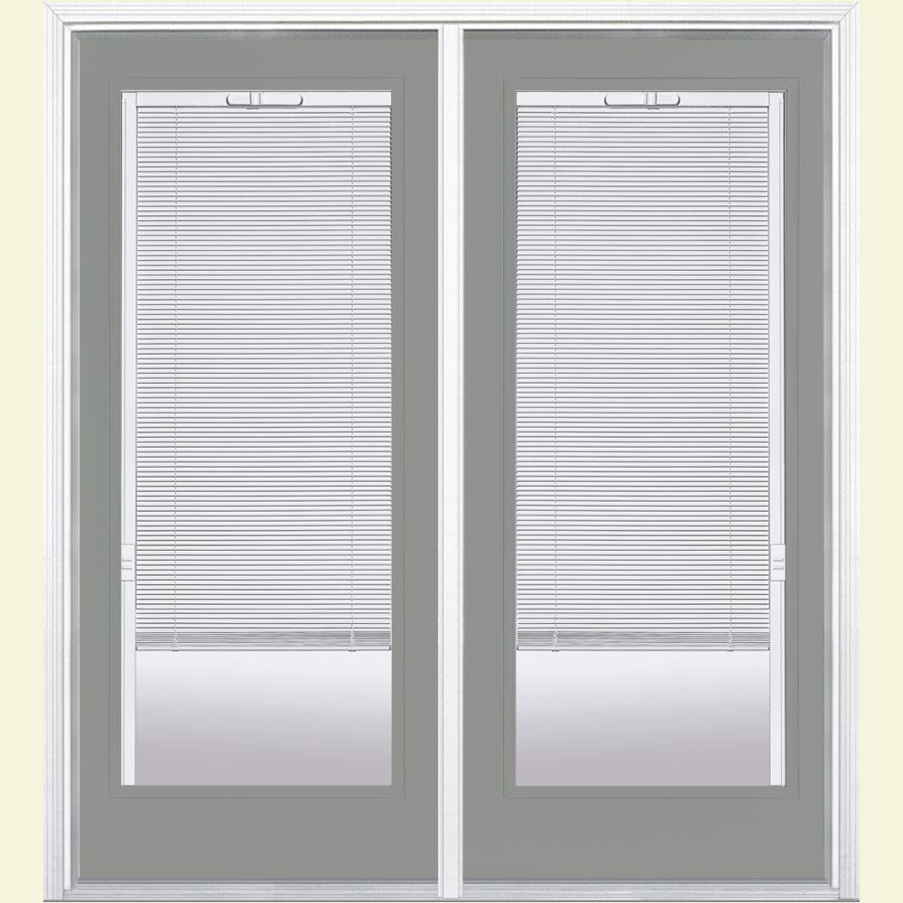 Masonite 60 in. x 80 in. Silver Cloud Prehung RightHand Inswing Mini Blind Steel Patio Door