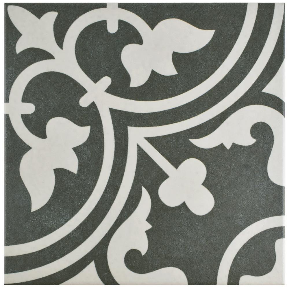 Merola Tile Arte Black Encaustic 9 3 4 In X Porcelain Merola Tile Arte Black Encaustic 9 3 4 In X