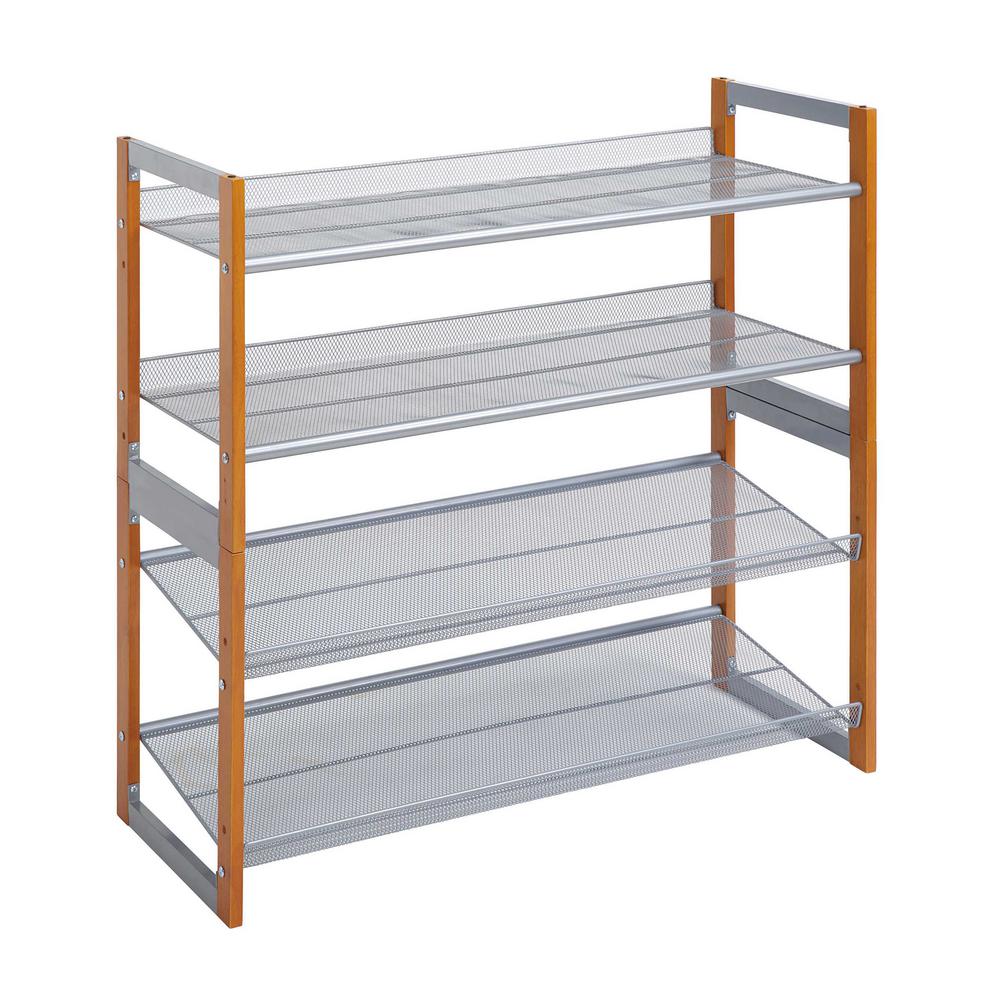 Neu Home L 35 25 In X W 12 75 In X H 33 46 In 16 Pair Wooden Stackable Shoe Rack Nh 17544w 1 The Home Depot