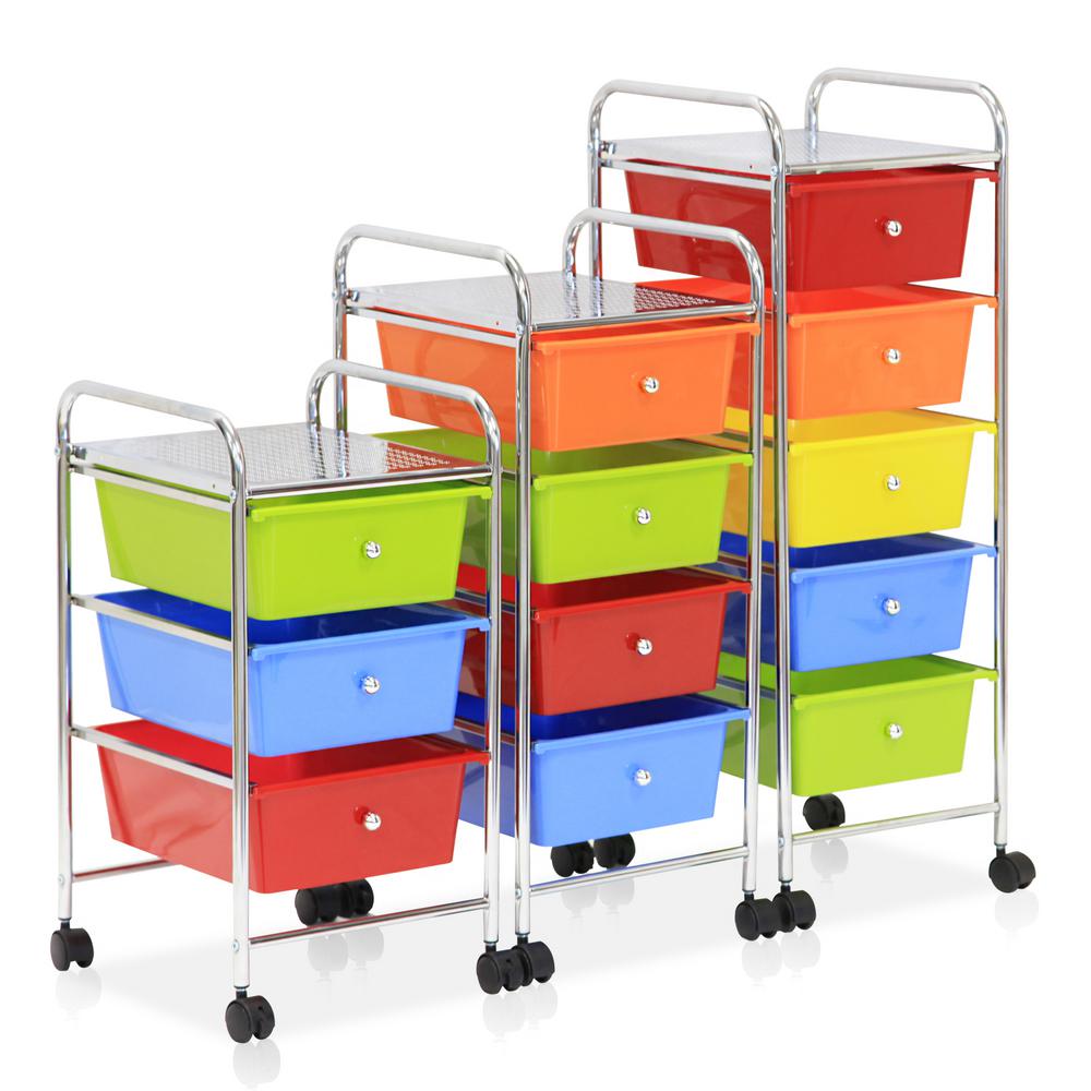 Furinno Wayar 4 Shelf Chrome 4 Wheeled 4 Drawer Trolley In Rainbow Ws17193 The Home Depot