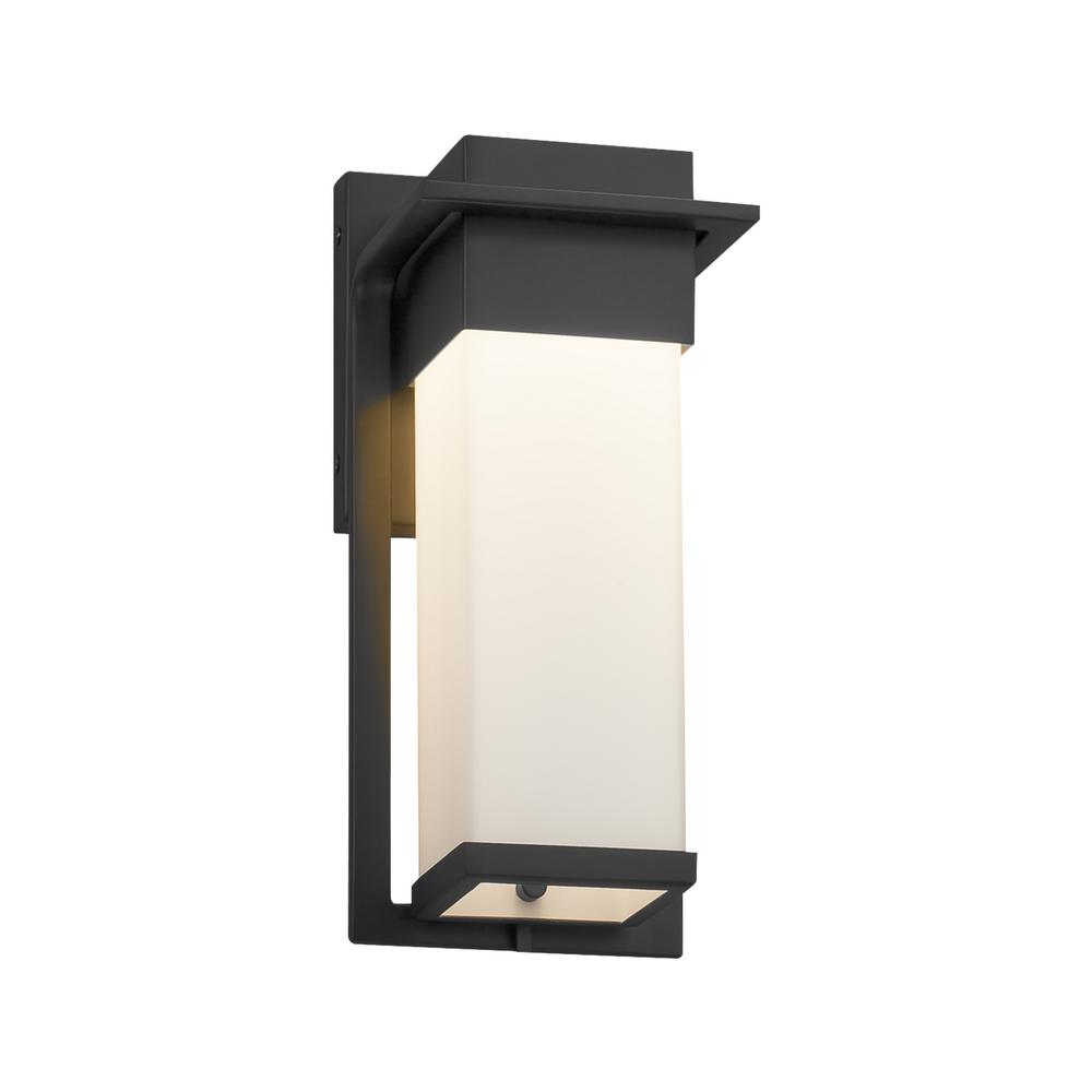 Justice Design Fusion Pacific Matte Black Led Outdoor Wall Lantern Sconce With Opal Shade