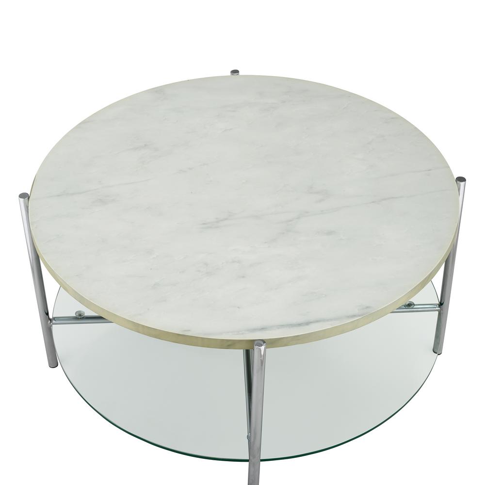 Walker Edison Furniture Company 32 In White Marble Top Glass Shelf Chrome Legs Round Coffee Table Hdf32srdctwmcr The Home Depot - Round Glass Coffee Table Chrome Legs Walker Edison Furniture Company 32 In White Marble Top Glass Shelf Chrome Legs Round Coffee Table Hdf32srdctwmcr The Home Depot - Round Glass Coffee Table Chrome Legs