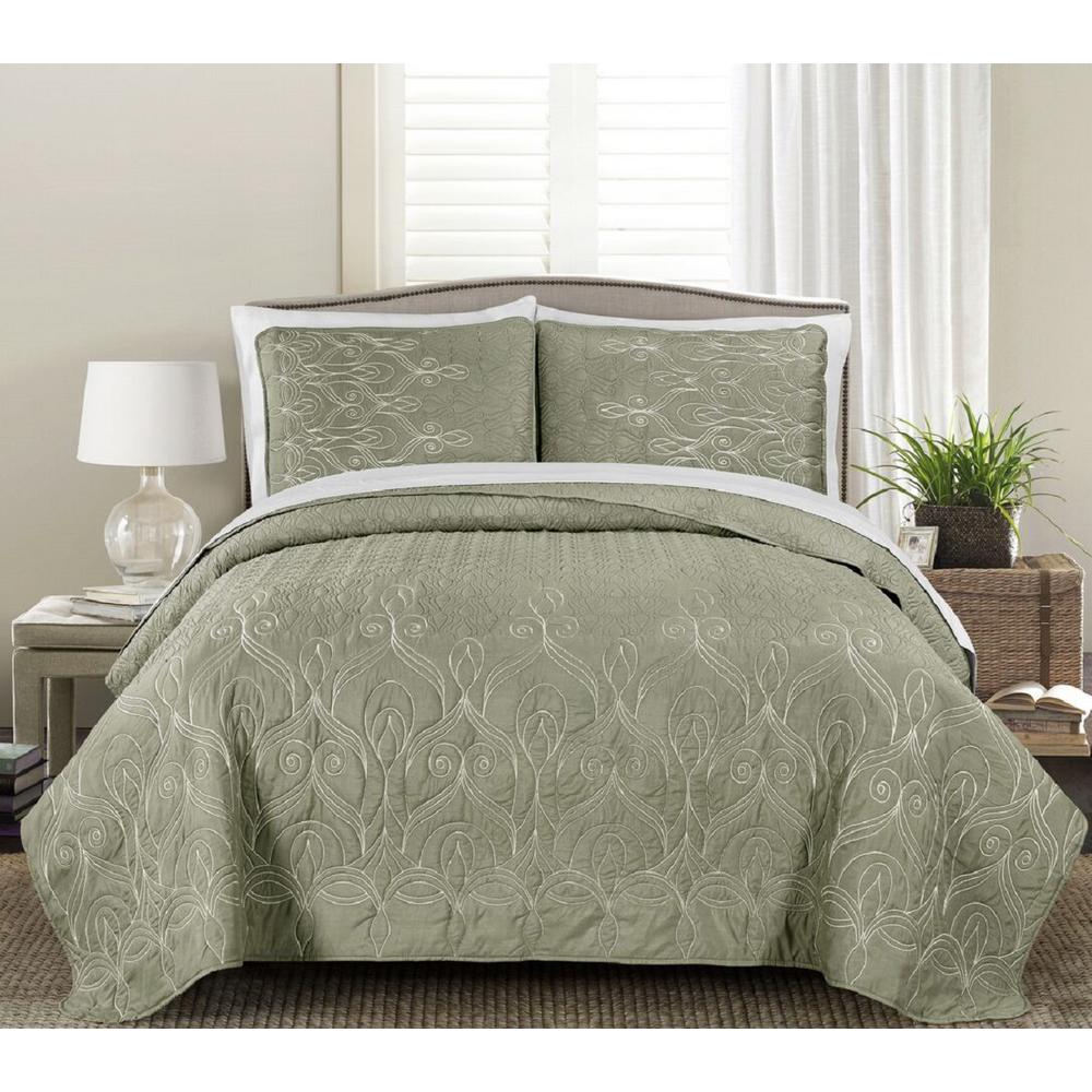 Blissful Living Gallen Dark Taupe 3-Piece Full and Queen Embroidered ...