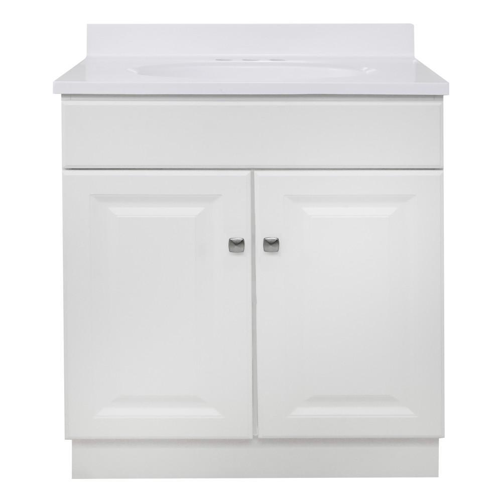 Design House Wyndham Rta 30 In X 18 In X 33 In 2 Door Bath Vanity In White W 4 In Centerset Solid White Cm Vanity Top W Basin 591214 The Home Depot