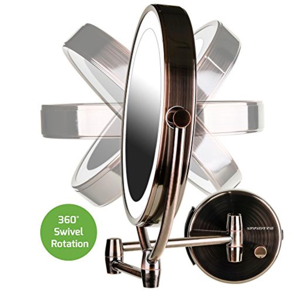 Ovente Wall Mount Mirror, Battery or USB Adapter Operated, Dimmable LED