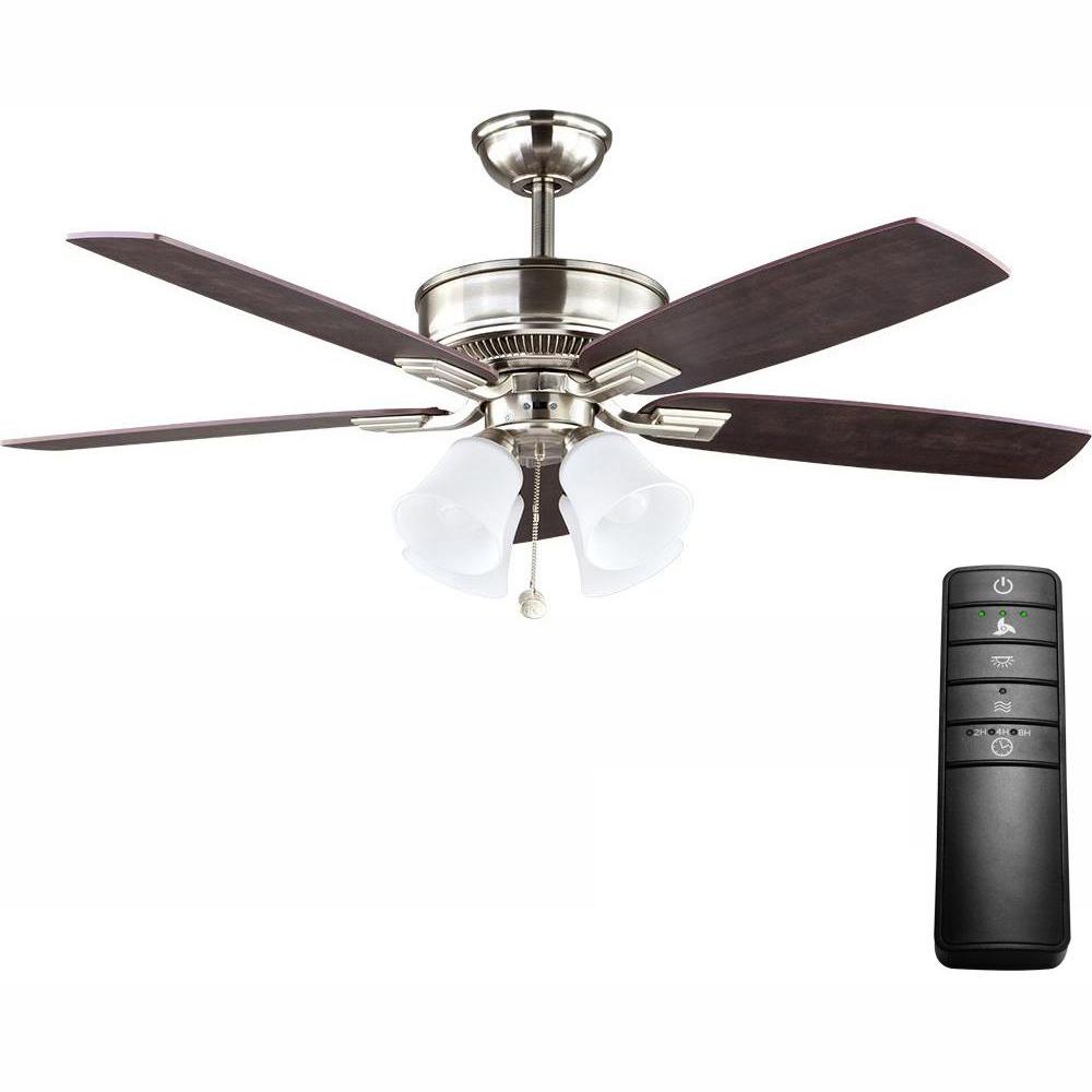 Hampton Bay Devron 52 In Led Brushed Nickel Ceiling Fan With Light Kit And Remote Control