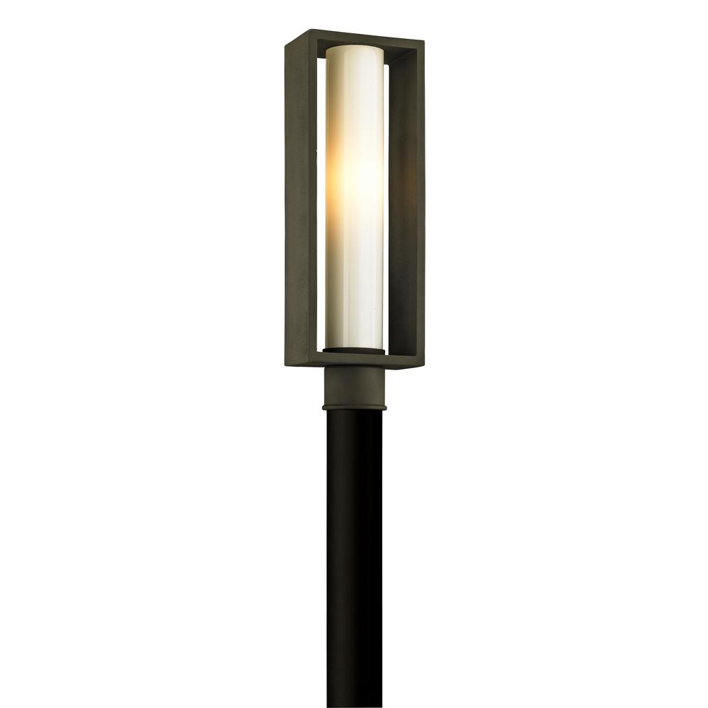 Troy Lighting Post Outdoor The Home Depot Mondrian 1 Light Textured Bronze 20 25 In H Outdoor Post With Opal White