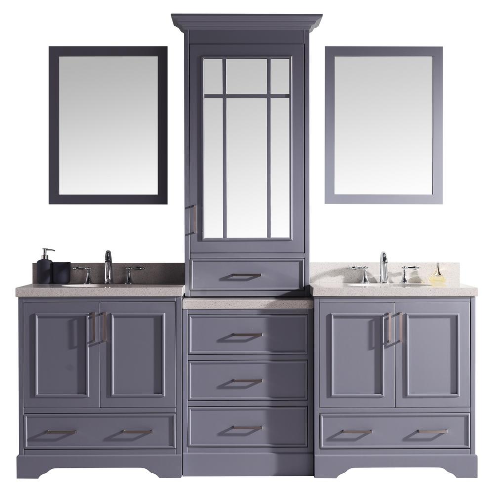 Ariel Stafford 85 In W X 22 In D Bath Vanity In Grey With Quartz Vanity Top In White With White Basins And Mirrors M085d Gry The Home Depot