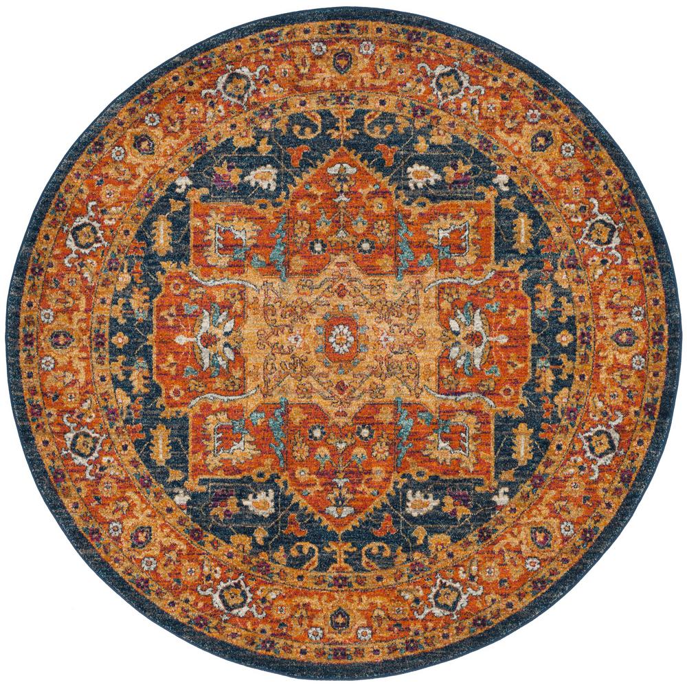 Safavieh Evoke Blue/Orange 6 ft. 7 in. x 6 ft. 7 in. Round Area Rug ...