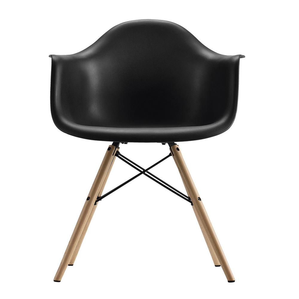 dhp harper black mid century modern molded arm chair with wood legde03286   the home depot