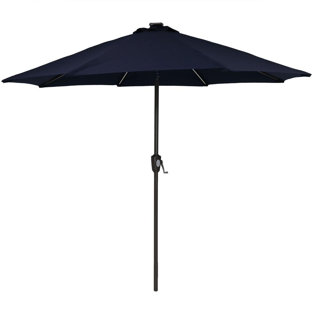 Sunnydaze Decor 9 Ft Aluminum Market Solar Tilt Patio Umbrella In Navy Blue Sunbrella Jlp 679 The Home Depot