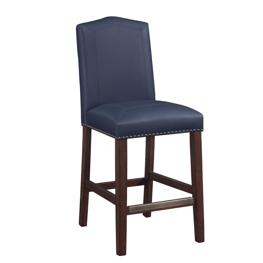 Unbranded Carteret 24 In Navy Blue Cushioned Leather Counter Stool 3206 024bl The Home Depot