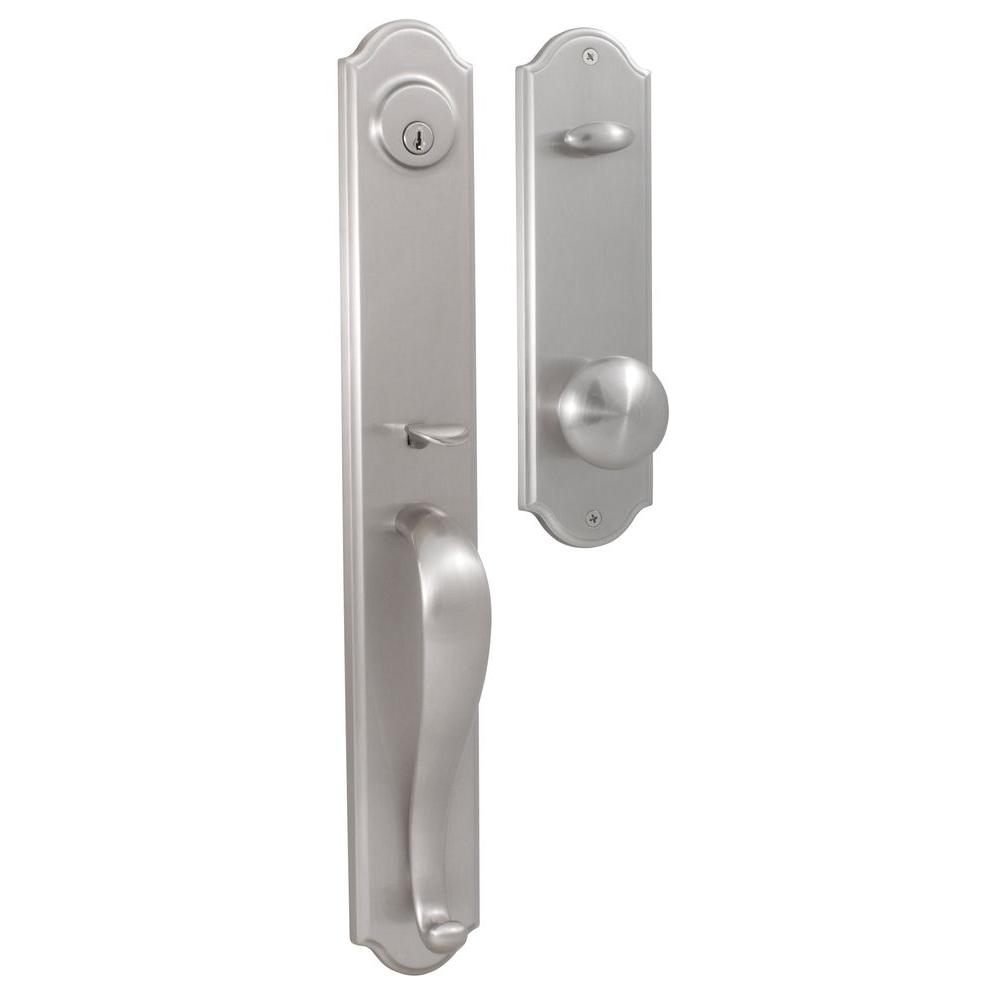 Weslock Elegance Single Cylinder Satin Nickel Philbrook Interconnect Handleset with Impresa Knob