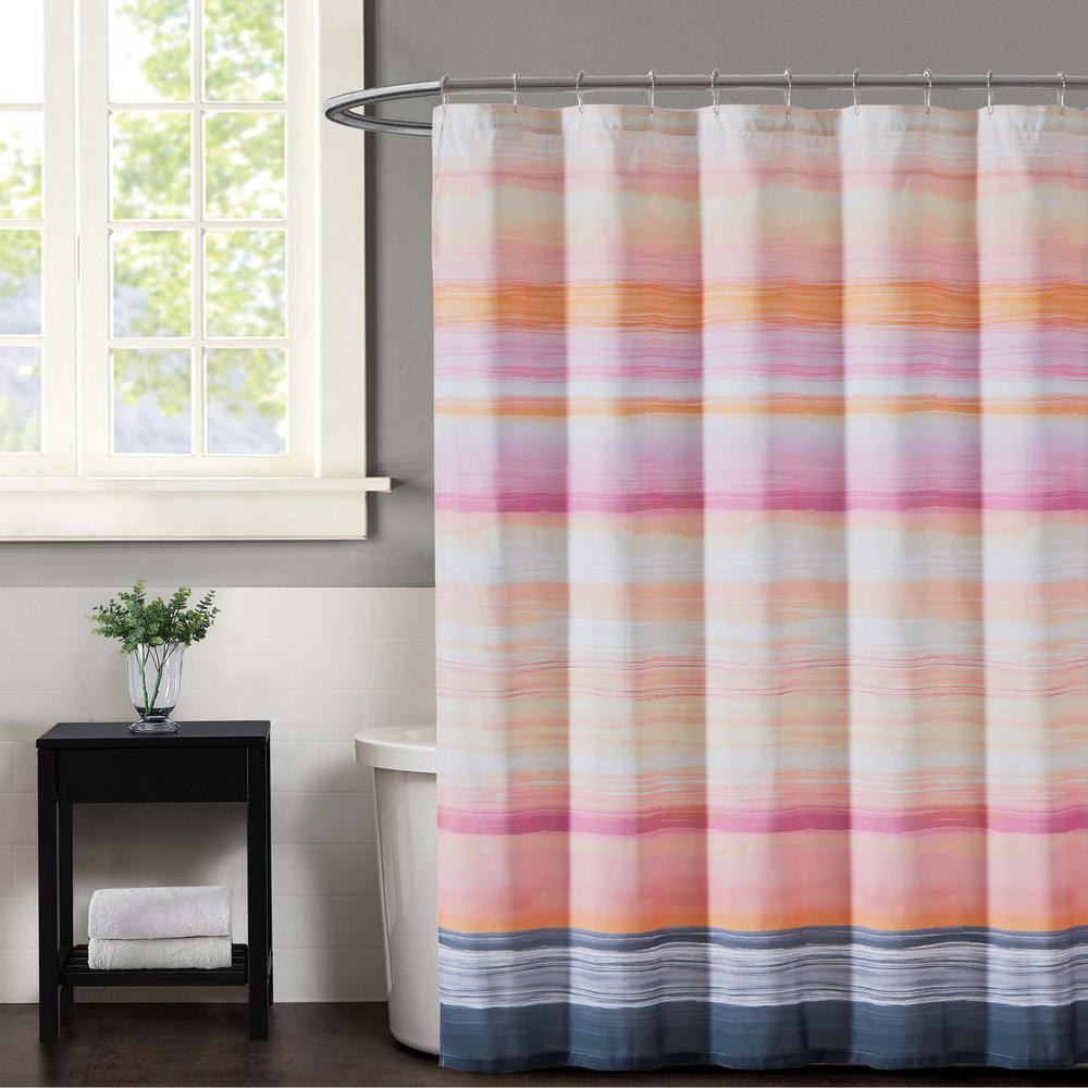 Siriano Sunset Magenta And Grey Stripe Shower Curtain Siriano Sunset Magenta And Grey Stripe Shower Curtain