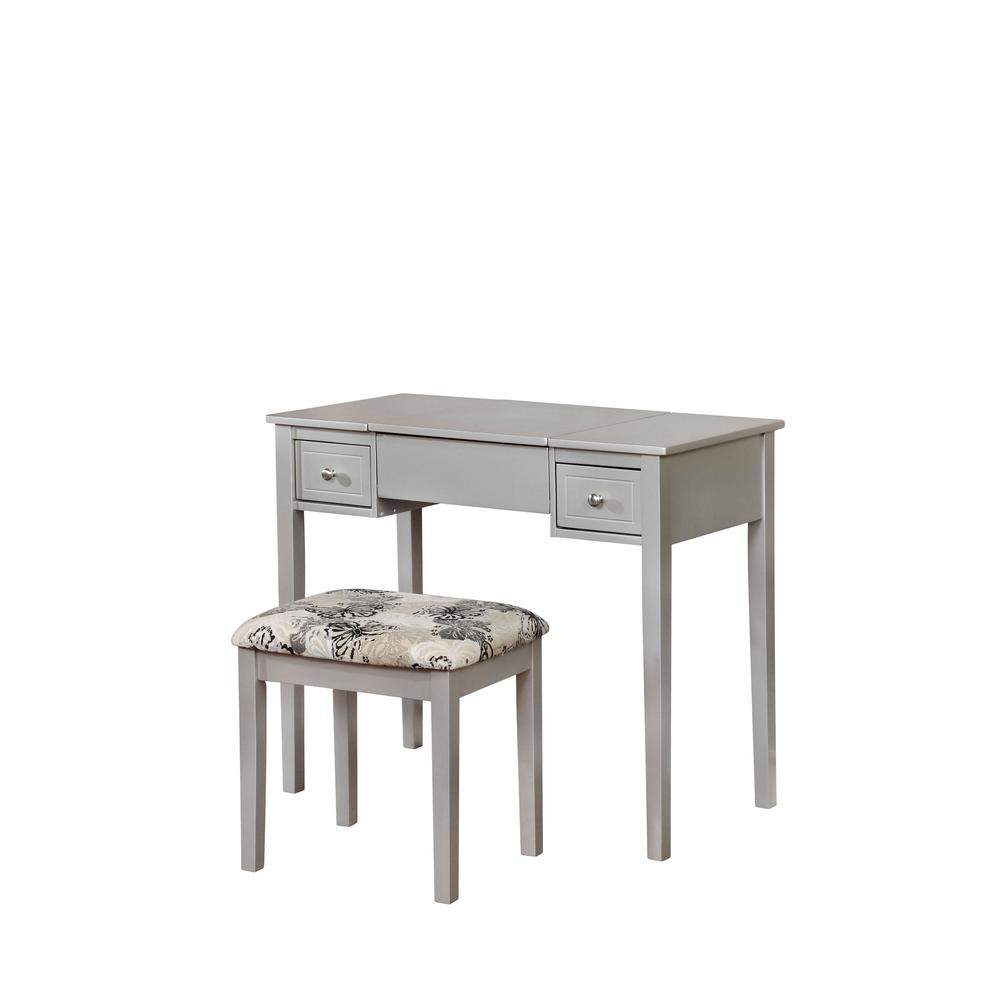 Linon Home Decor 2 Piece Silver Vanity Set 98135sil01 The Home Depot