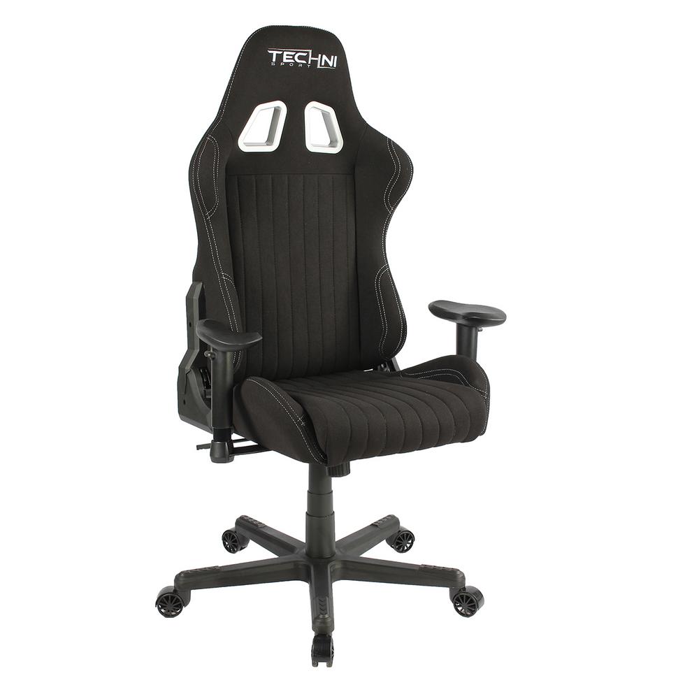 Techni Sport Black Fabric Ergonomic High Back Racer Style Video Gaming