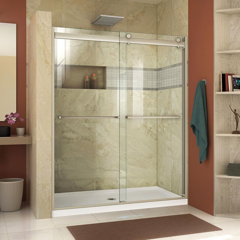 DreamLine Essence-H 56 in. - 60 in. x 76 in. Semi-Frameless Bypass Shower Door in Brushed Nickel 
