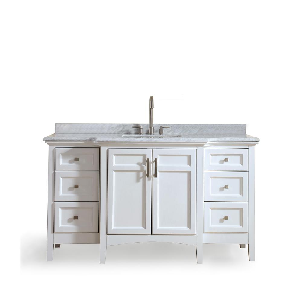 Ari Kitchen And Bath Luz 60 In Single Vanity White With Single Bath Vanity In White With Marble Top Carrara Basin