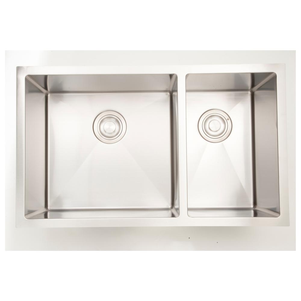 16 Gauge Sinks Undermount Stainless Steel 32 In 75 25 Double Bowl Kitchen Sink Chrome