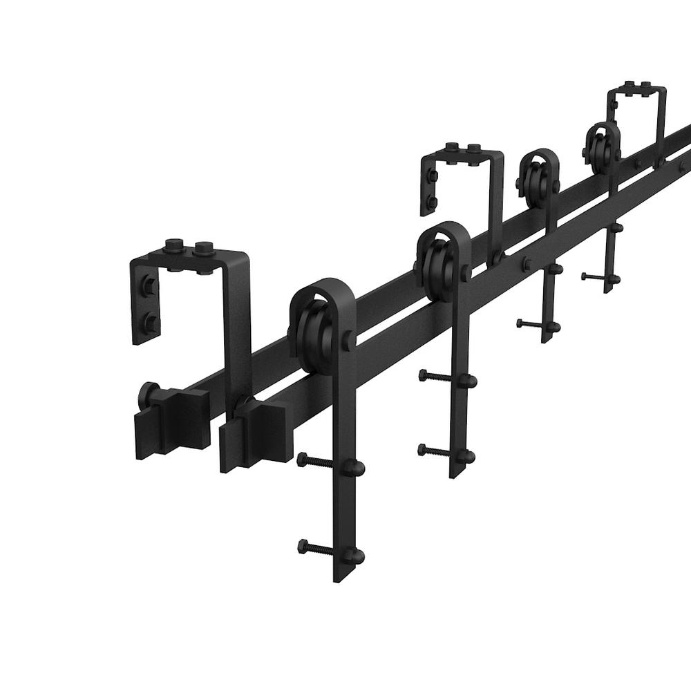 6 Ft 72 In Powder Coated Black Heavy Duty Bypass Double Door Sliding Barn Door Hardware Classic Design Roller