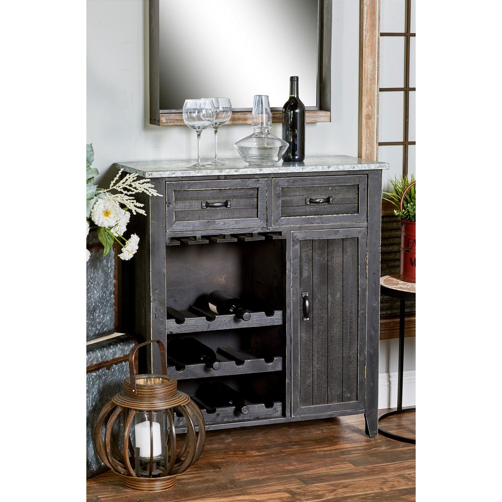 Litton Lane 12 Bottle Black Rectangular Wine Cabinet With Stemware 12 Bottle Black Rectangular Wine Cabinet With Stemware Rack