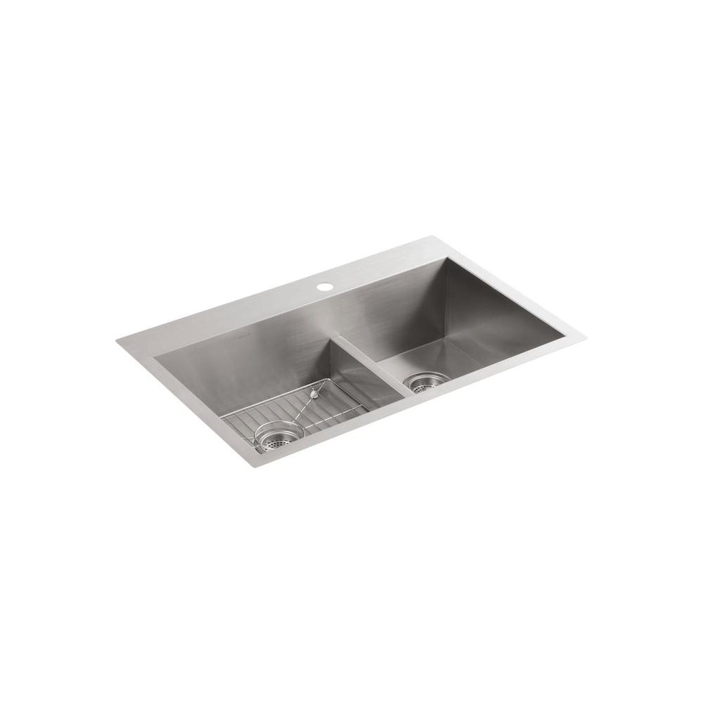 Kohler Vault Smart Divide Dual Mount Stainless Steel 33 In 4 Hole Vault Smart Divide Dual Mount Stainless Steel 33 In 1 Hole Offset Double Bowl