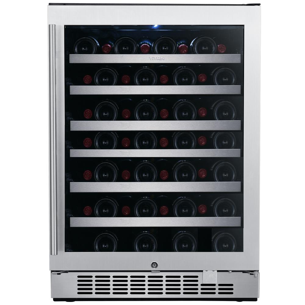 TITAN 50-Bottle Seamless Stainless Steel Single Zone Built-In Wine Cooler, Stainless Steel with black cabinet was $1399.0 now $899.0 (36.0% off)