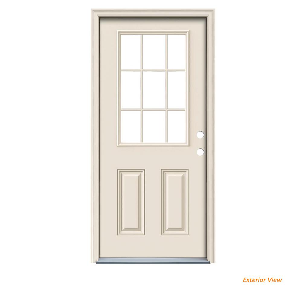 Jeld Wen 36 In X 80 In 9 Lite Primed Steel Prehung Left Hand Inswing Back Door W Brickmould