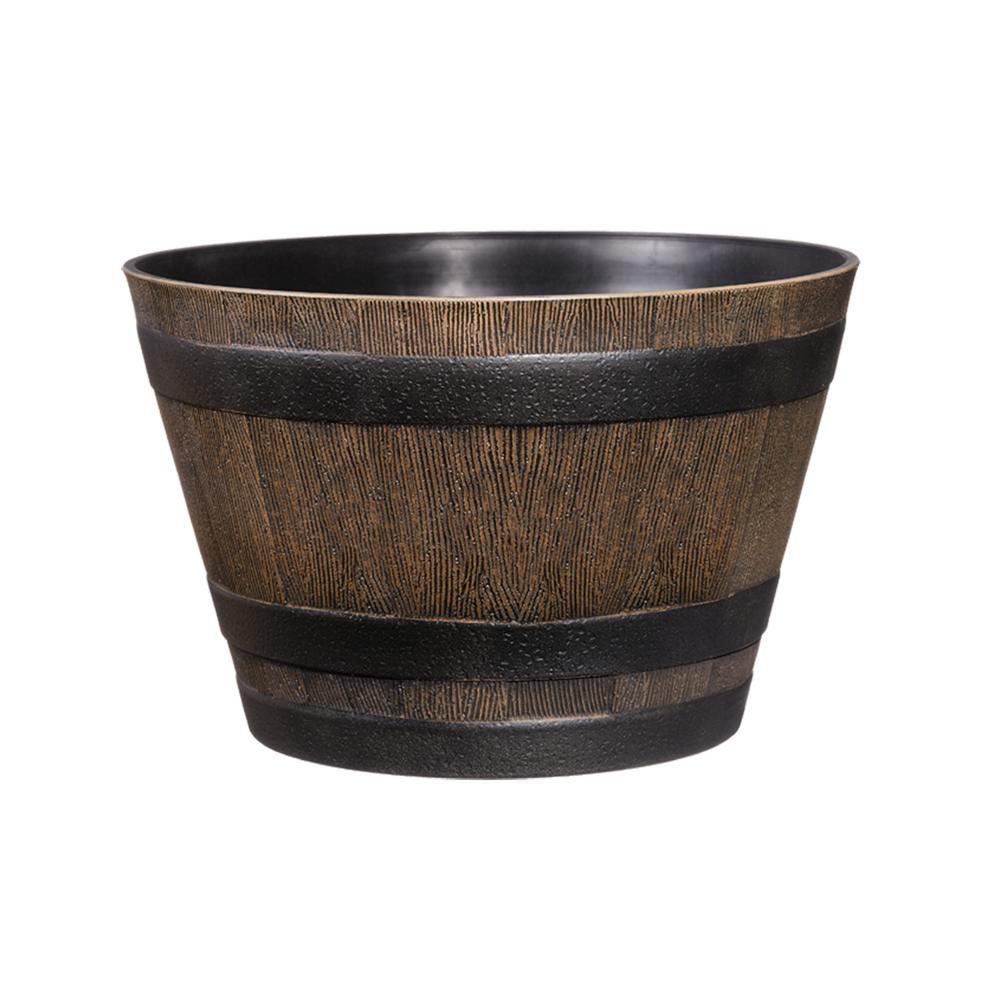 Whiskey Barrel Planter Faux Wood Flower Pot 20" Resin