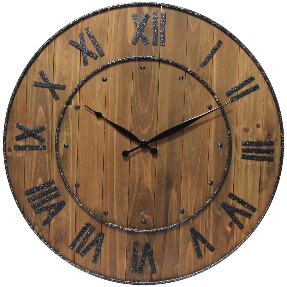 Download Infinity Instruments Wood Round Wall Analog Clock Roman Numerals Wine Barrel 731742145758 | eBay