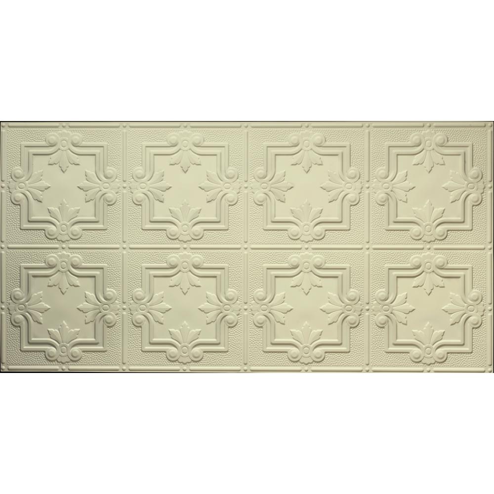 Global Specialty Products Dimensions Faux 2 Ft X 4 Ft Glue Up Tin Style Creme Ceiling Tile For Surface Mount