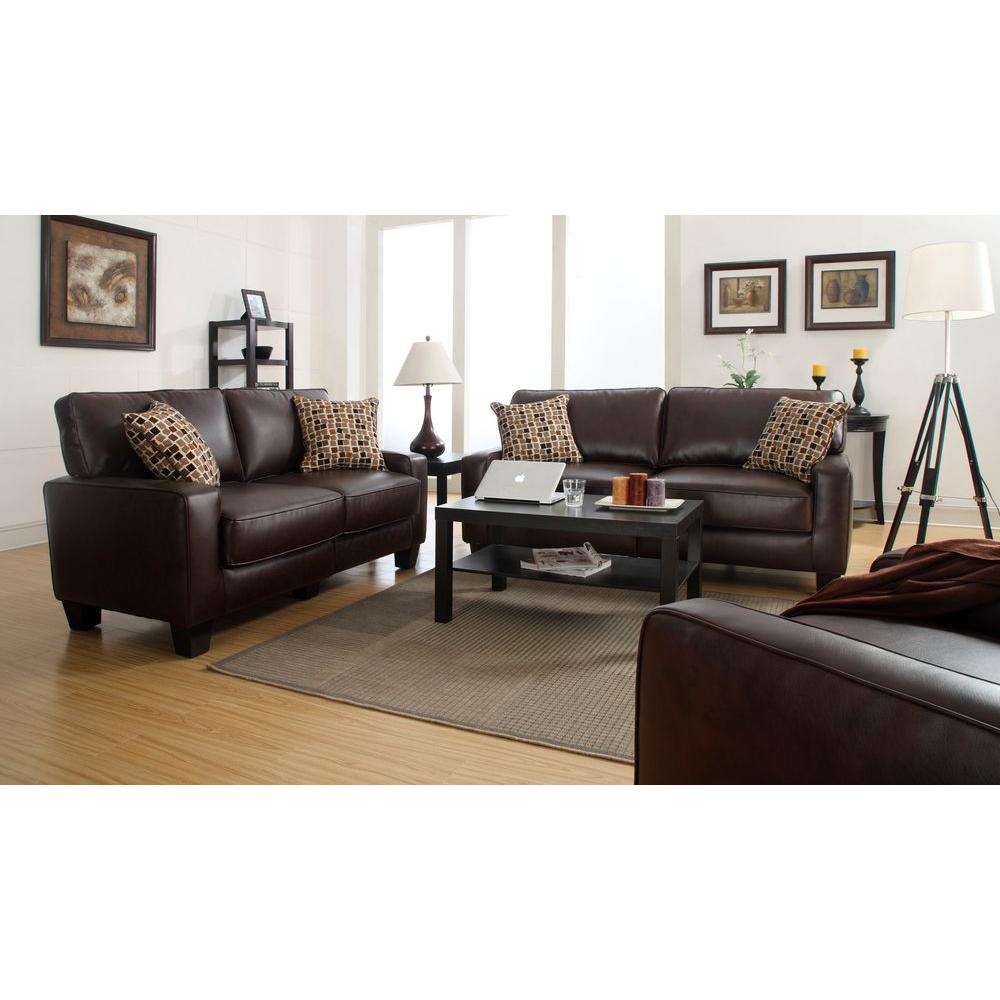 Serta Rta Monaco Biscuit Brown Espresso Faux Leather Sofa