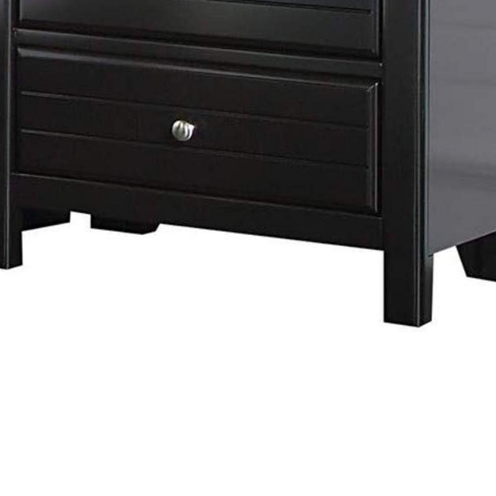 Benjara 3 Drawer Black Nightstand With Silver Metal Pull Out Knobs