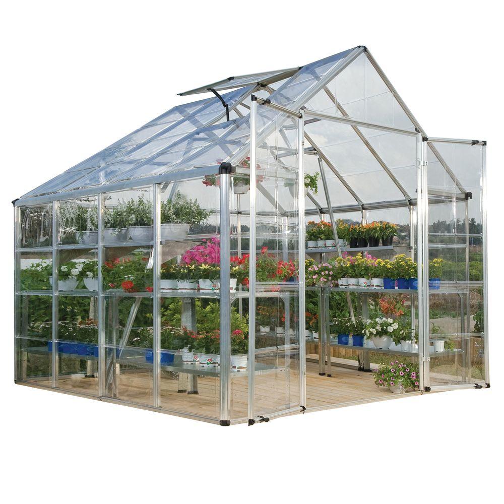 Palram Snap And Grow 8 Ft X 8 Ft Silver Polycarbonate Greenhouse The Home Depot