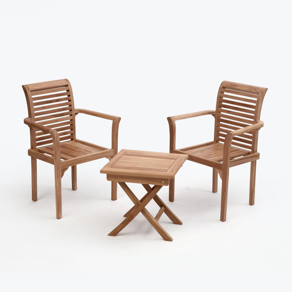 Teak Bistro Table Patio Dining Furniture The Texas Brown 3 Piece Wood Square Outdoor Bistro Set Without Cushions