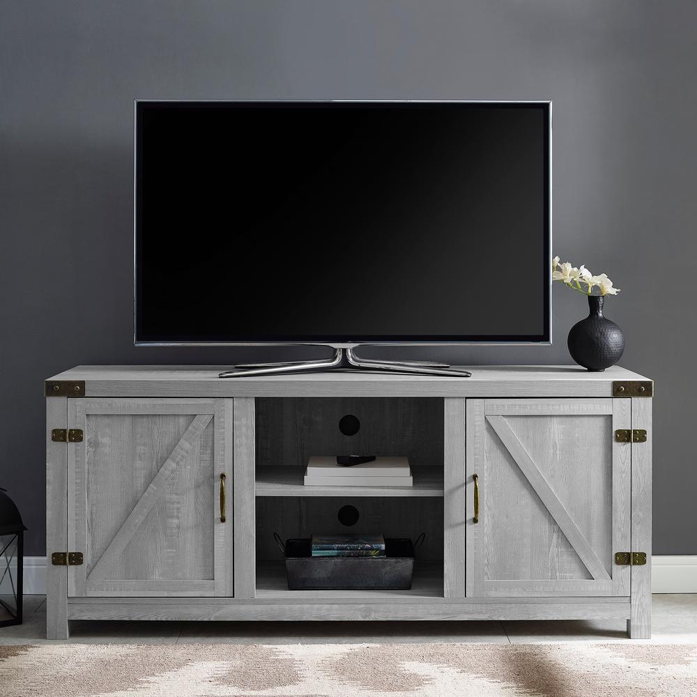 Walker Edison Furniture Company 58 Barn Door Tv Console Stone 58 Barn Door Tv Console Stone Grey