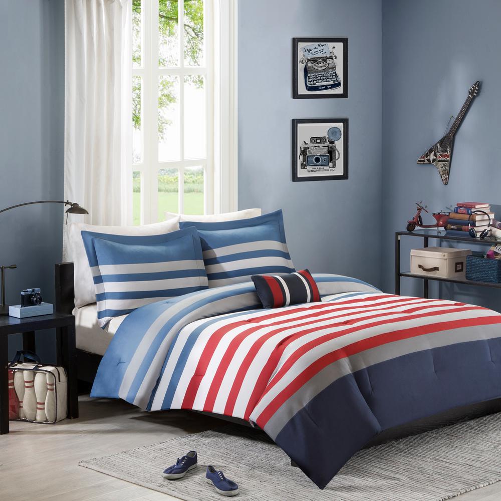 Mi Zone Noah 3 Piece Red Blue Twin Xl Striped Comforter Set Noah 3 Piece Red Blue Twin Xl Striped Comforter Set