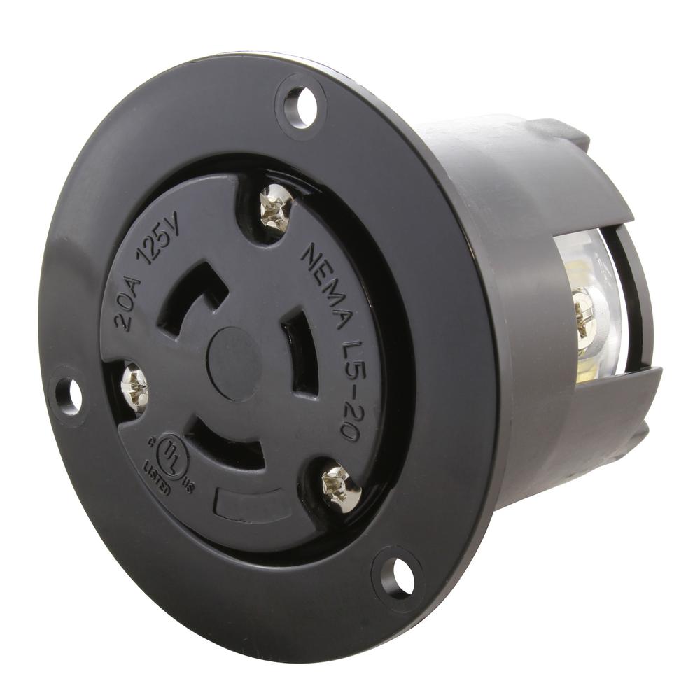 AC WORKS 20Amp 125Volt NEMA L520R Flanged Mounting Locking Industrial Grade Single Outlet