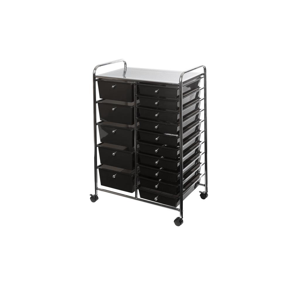 Seville Classics 15Drawer Steel Organizer Wheeled Cart in BlackWEB483