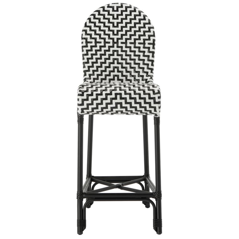 Safavieh Tilden Black and White Wicker Outdoor Bar Stool-PAT4021A - The