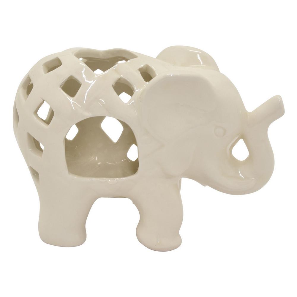 Three Hands 4 75 In White Ceramic Elephant Candle Holder 88984 White Ceramic Elephant Candle Holder